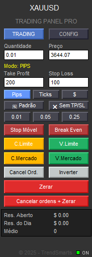 Interface lateral do furtadobot mostrando painel de configurações